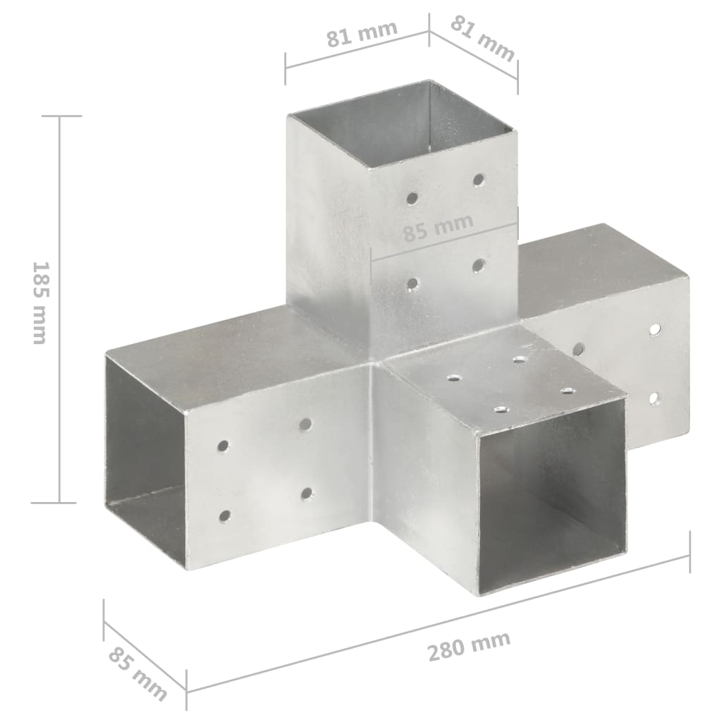 stolpebeslag X-form 81x81 mm galvaniseret metal