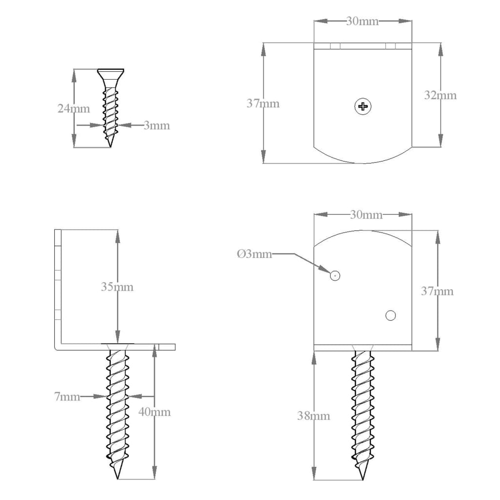 beslag til hegnspanel 24 stk. L-formet galvaniseret metal