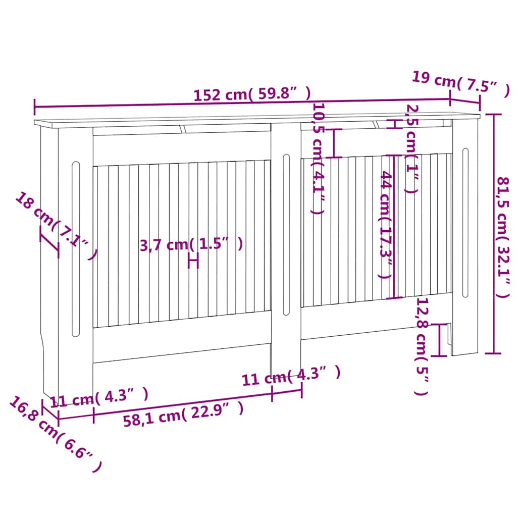 radiatorskjuler 152x19x81,5 cm konstrueret træ sort