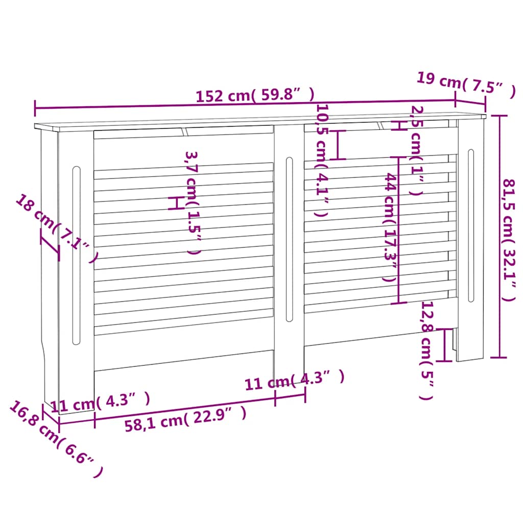 radiatorskjuler 152x19x81,5 cm MDF antracitgrå