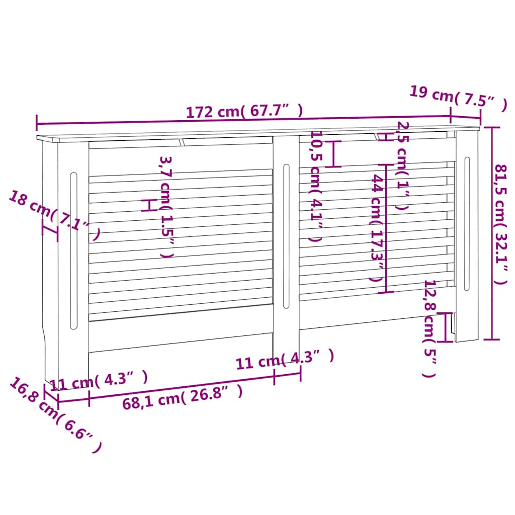 radiatorskjuler 172x19x81,5 cm MDF antracitgrå