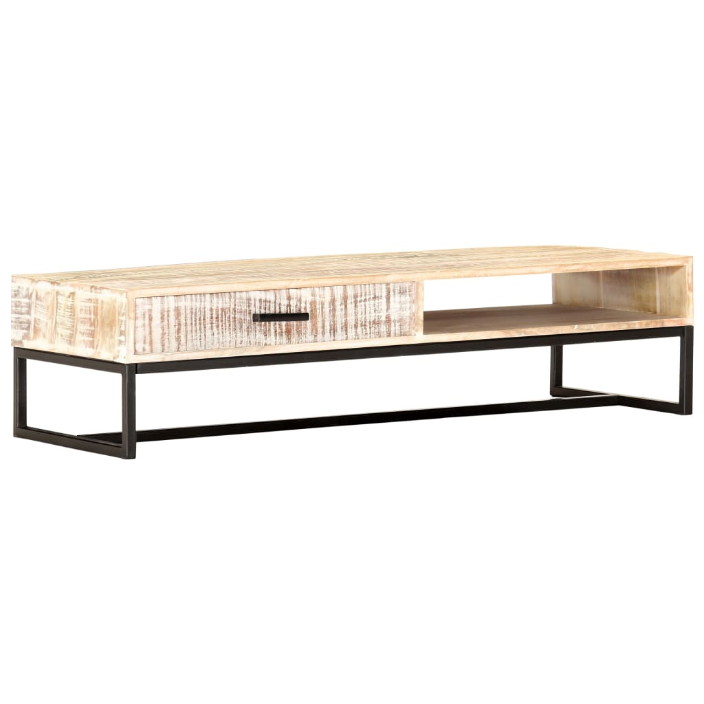 sofabord 117 x 50 x 30 cm massivt akacietræ hvid