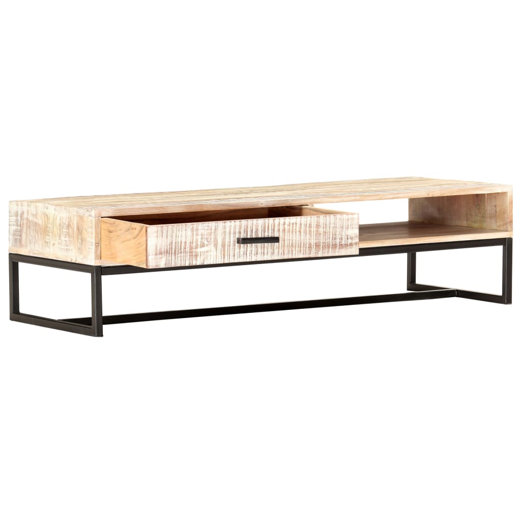 sofabord 117 x 50 x 30 cm massivt akacietræ hvid