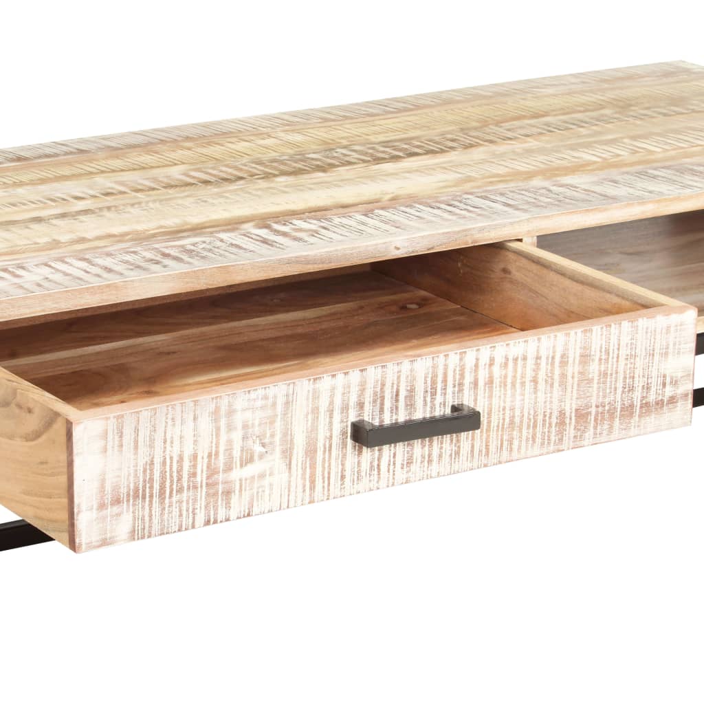sofabord 117 x 50 x 30 cm massivt akacietræ hvid