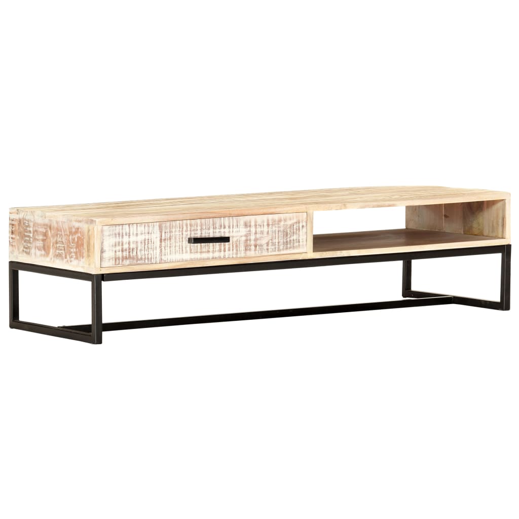 sofabord 117 x 50 x 30 cm massivt akacietræ hvid