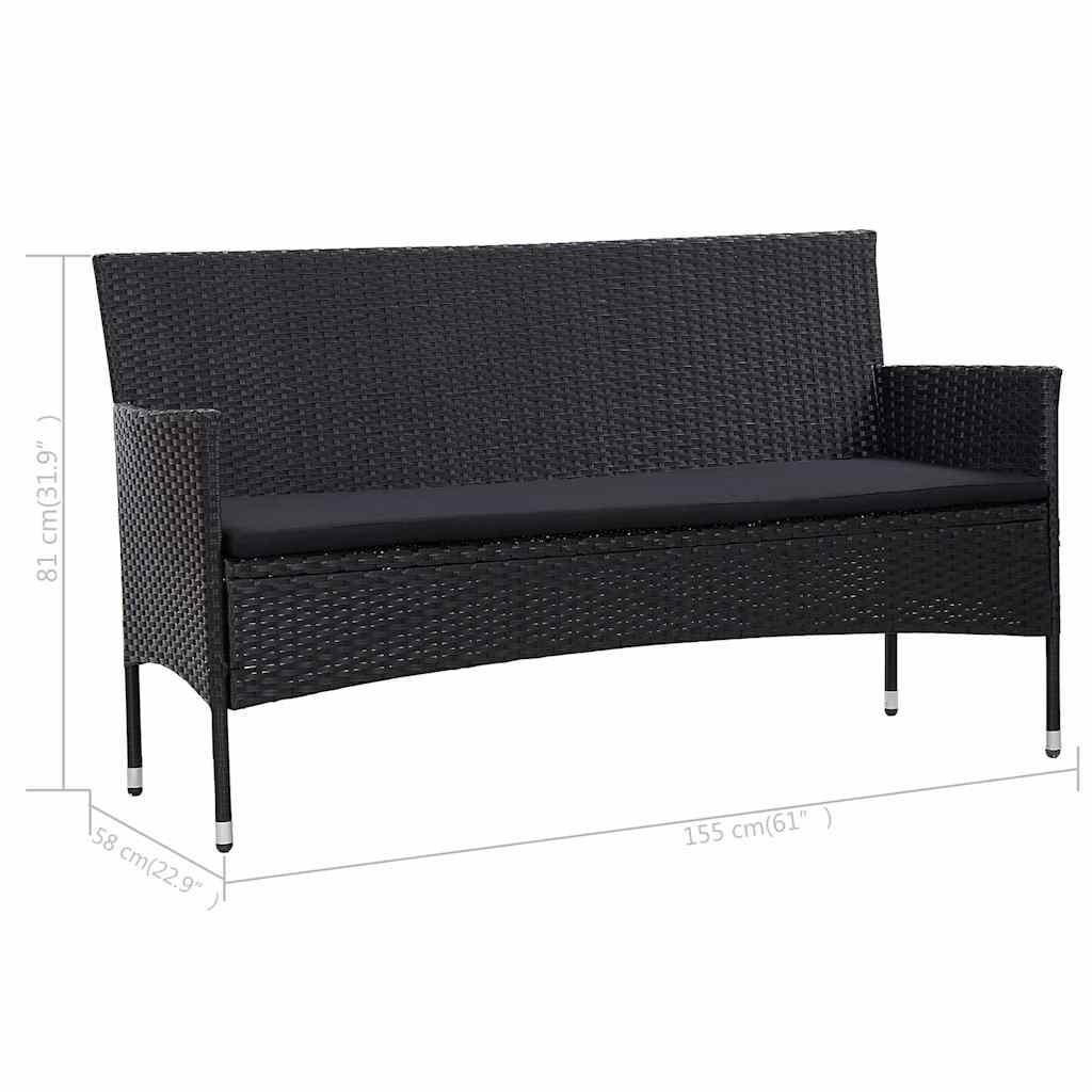 3-personers havesofa med hynder polyrattan sort