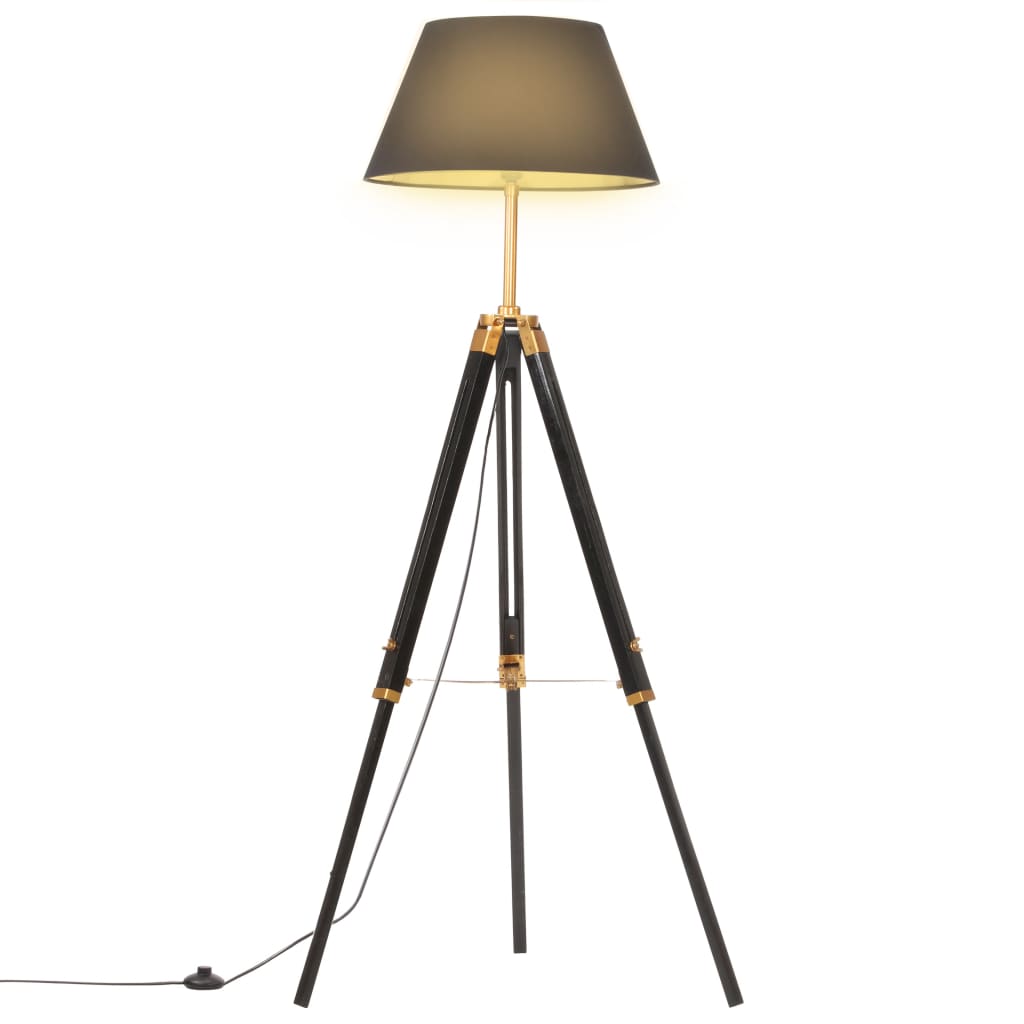 gulvlampe med trefod 141 cm massivt teaktræ sort og guldfarvet