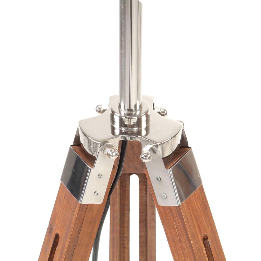 gulvlampe med trefod 141 cm massivt teaktræ honningbrun og hvid