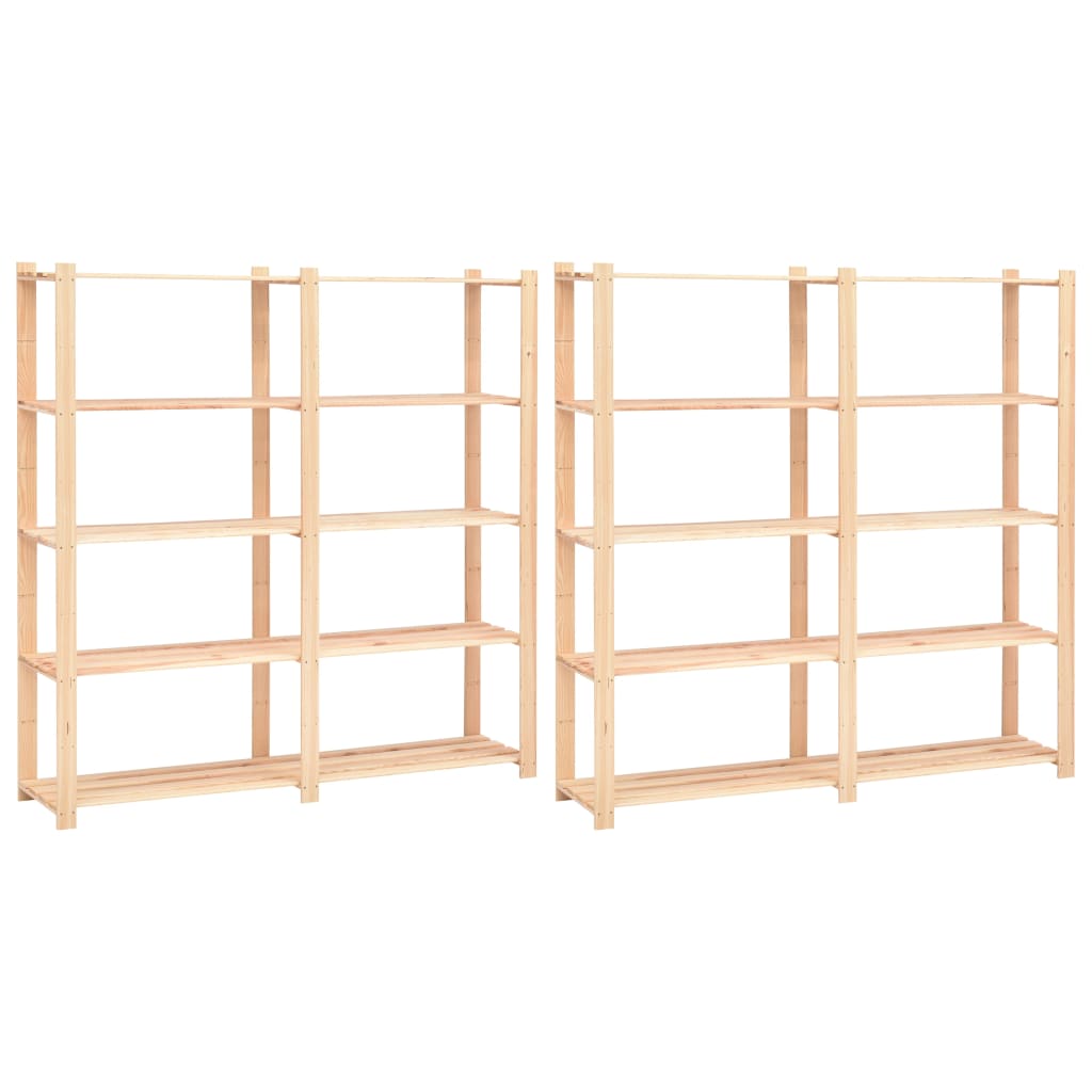 reoler 2 stk. 5 hylder 170 x 38 x 170 cm massivt fyrretræ 500 kg