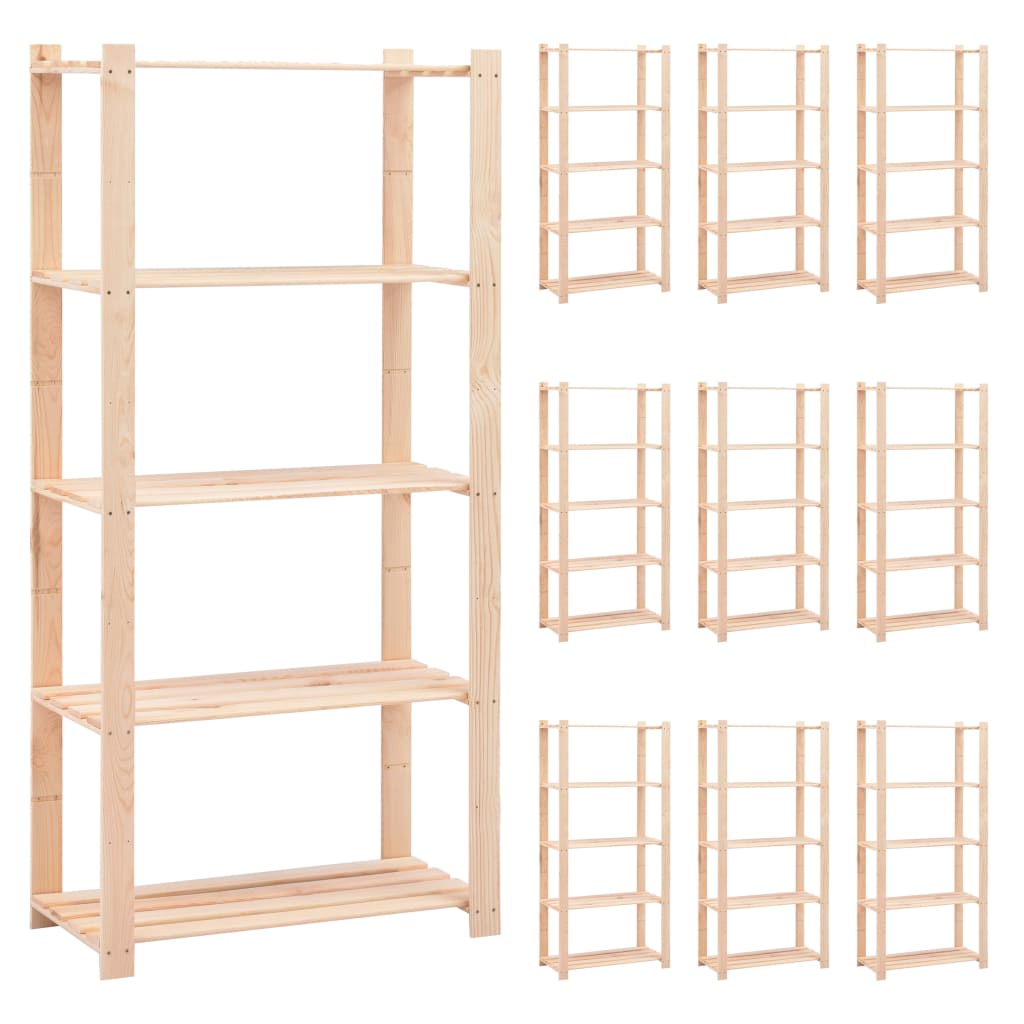 reoler 10 stk. 5 hylder 80 x 38 x 170 cm fyrretræ 250 kg