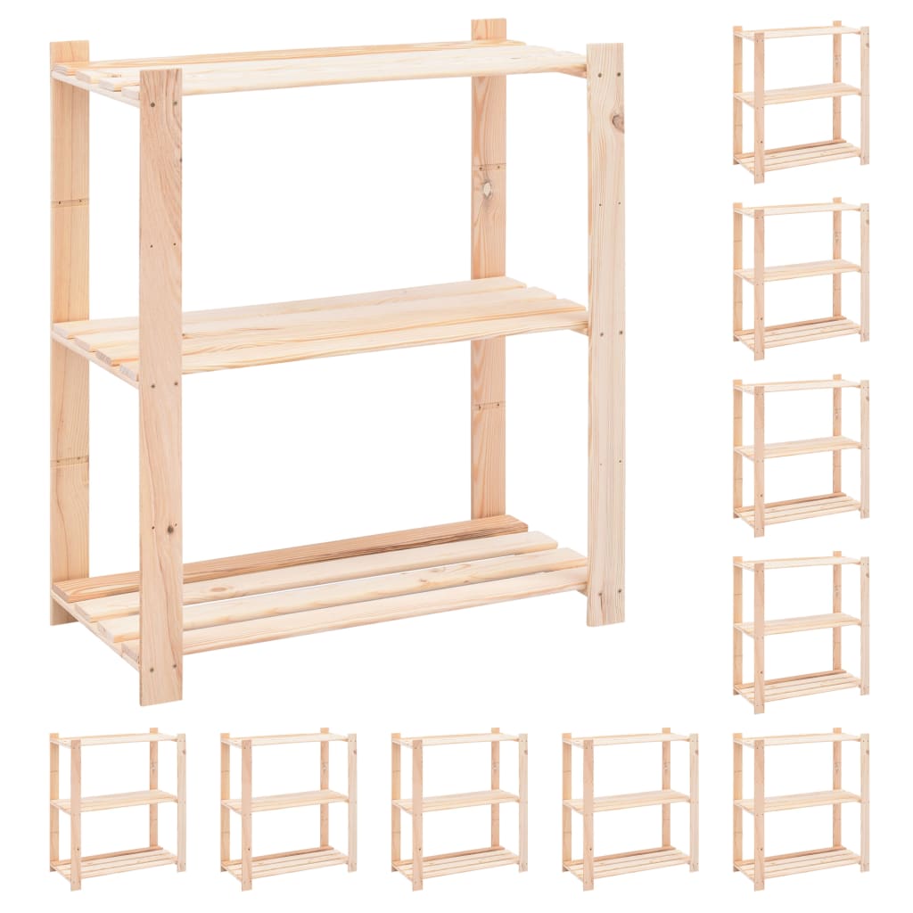 reoler 10 stk. 3 hylder 80x38x90 cm massivt fyrretræ 150 kg