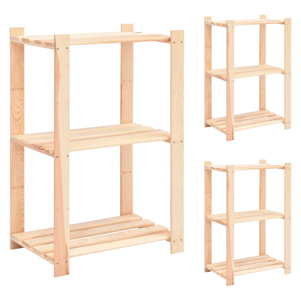 reoler 3 stk. 3 hylder 60x38x90 cm massivt fyrretræ 150 kg