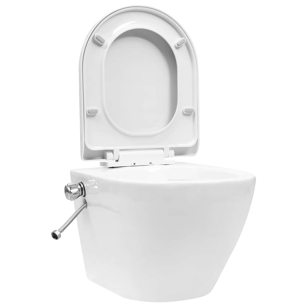 væghængt toilet uden kant med bidetfunktion keramik hvid
