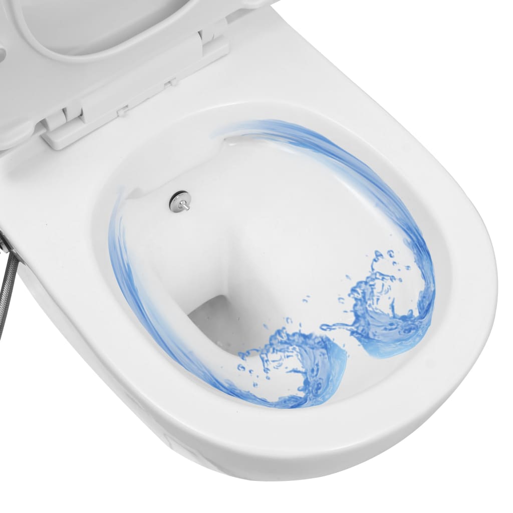 væghængt toilet uden kant med bidetfunktion keramik hvid