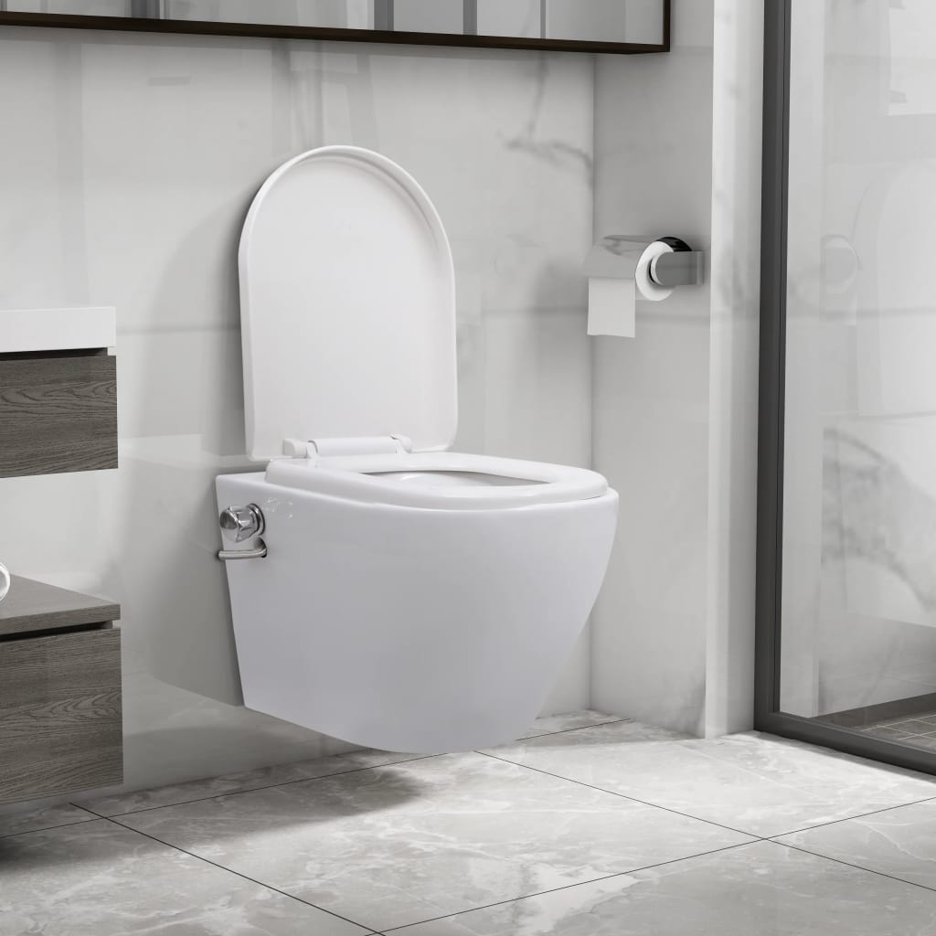 væghængt toilet uden kant med bidetfunktion keramik hvid