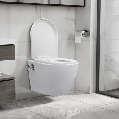 væghængt toilet uden kant med bidetfunktion keramik hvid