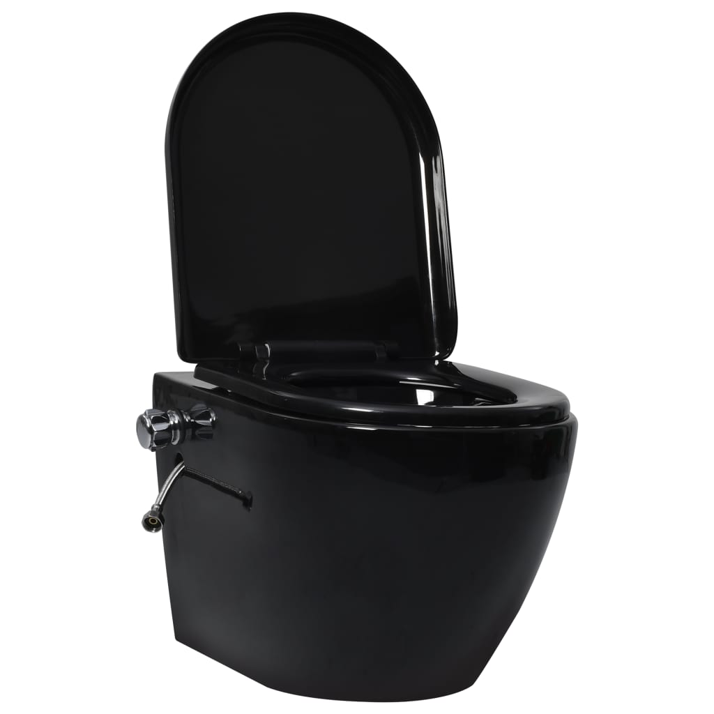 væghængt toilet uden kant med bidetfunktion keramik sort