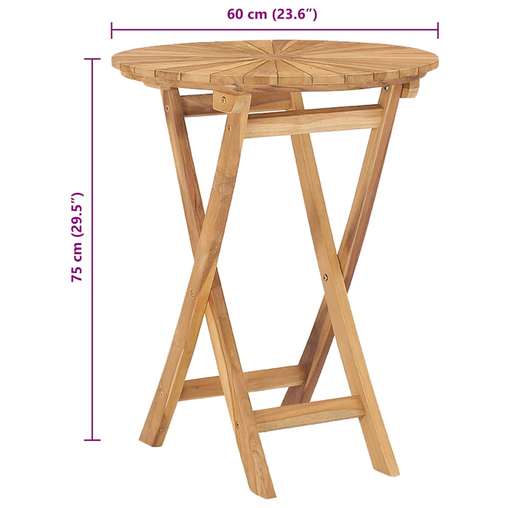 foldbart havebord Ø 60 cm massivt teaktræ