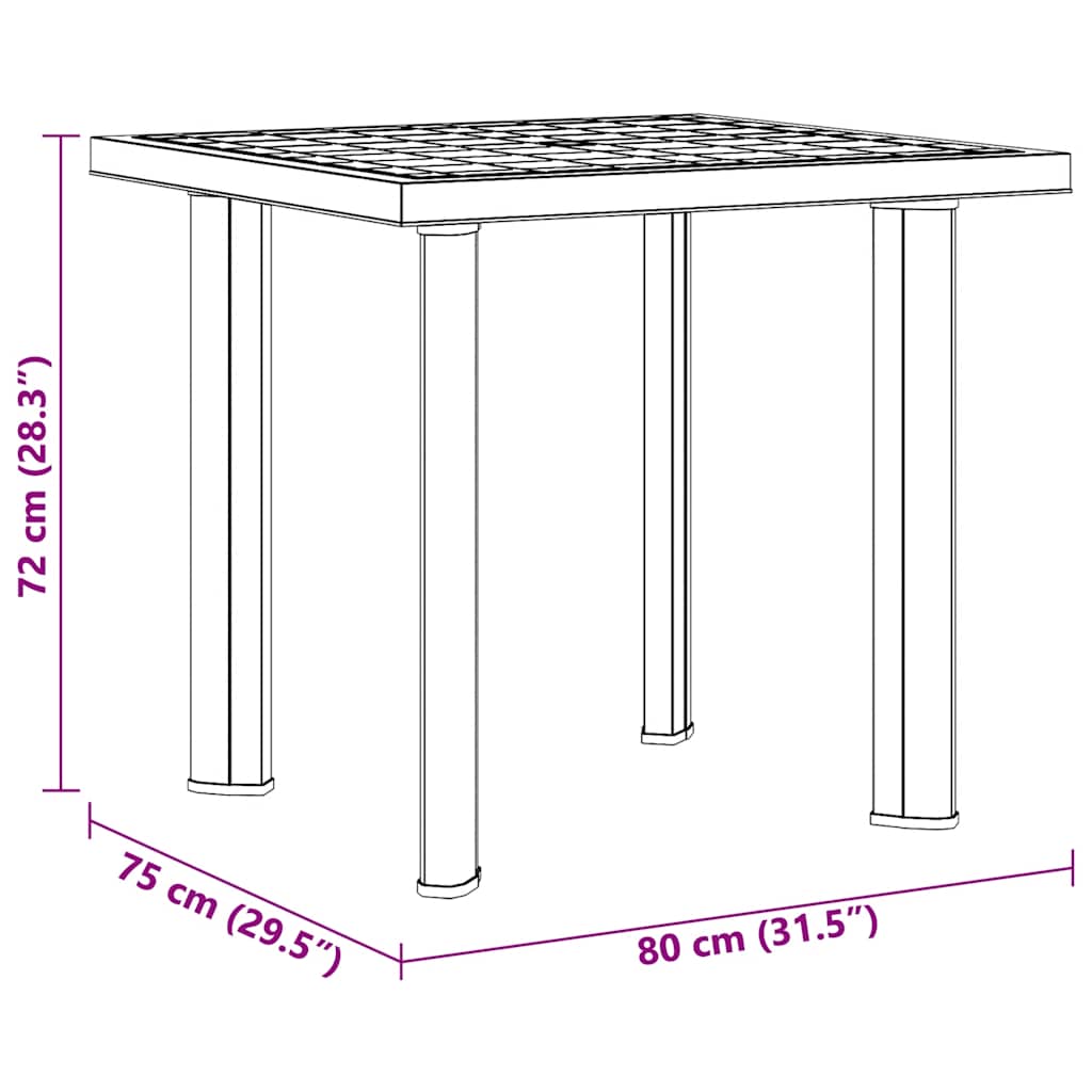 havebord 80 x 75 x 72 cm plastik hvid