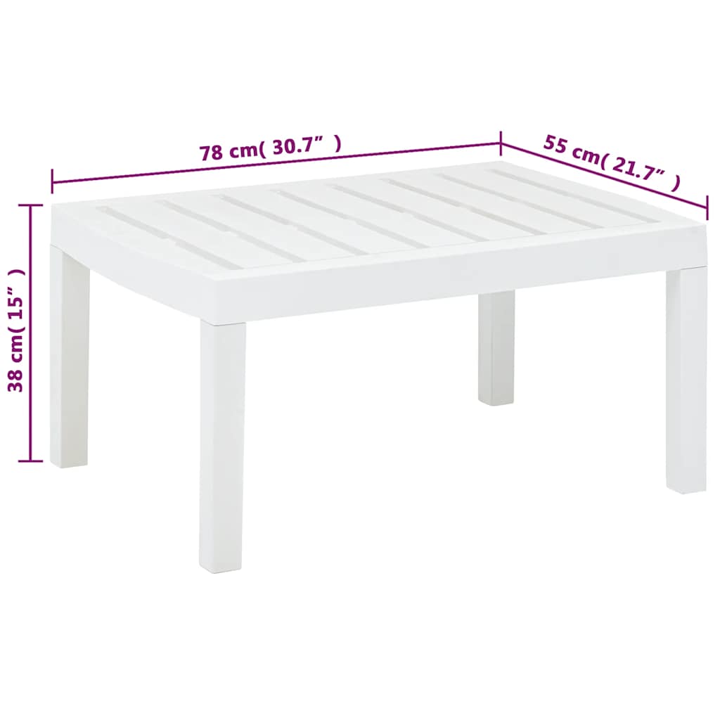 havebord 78x55x38 cm plastik hvid