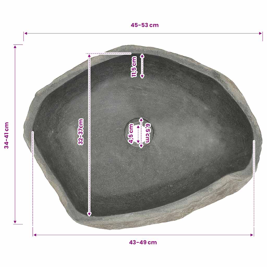 håndvask (45-53)x(34-41) cm oval flodsten