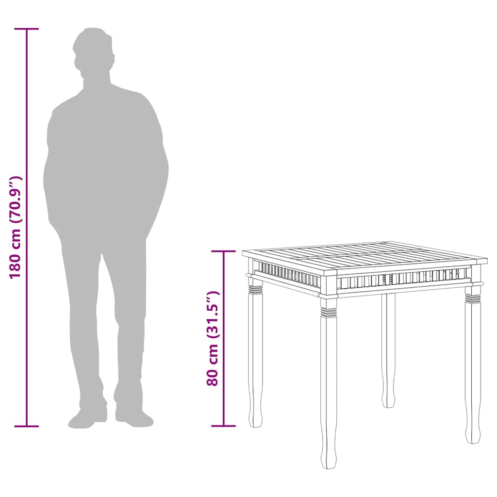 havebord 80x80x80 cm massivt teaktræ