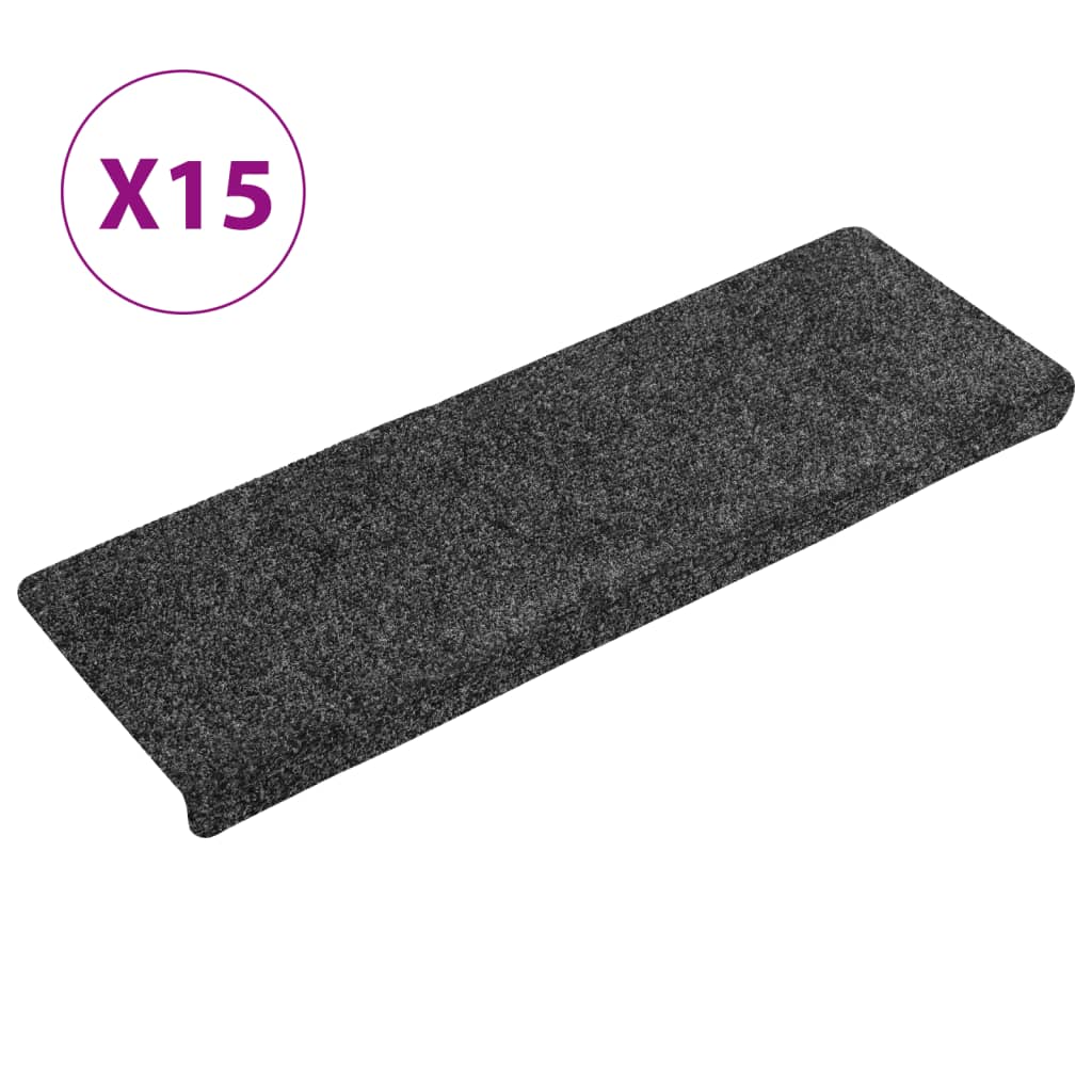trappemåtter selvklæbende 15 stk. 65x21x4 cm mørkegrå rektangulær kant