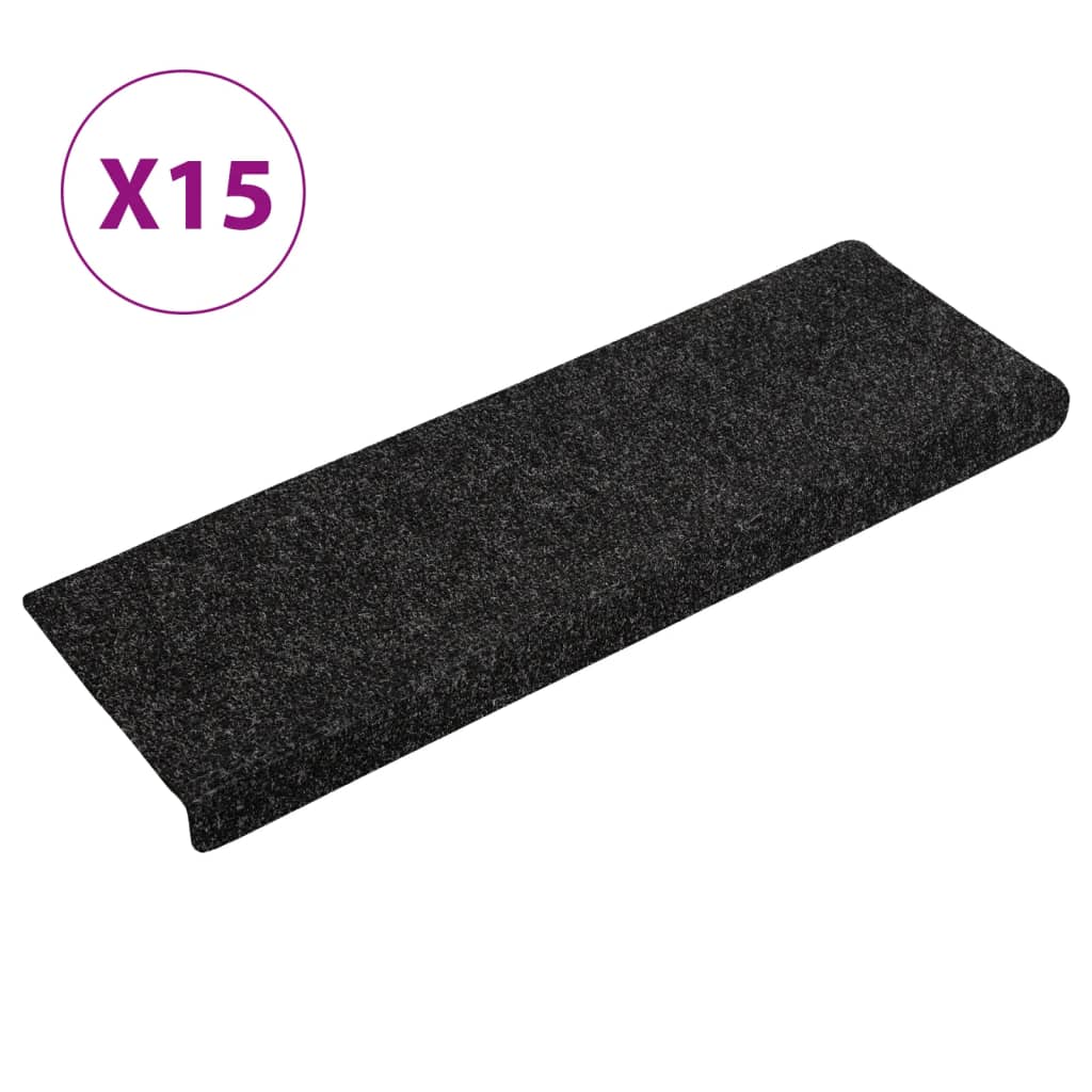 trappemåtter selvklæbende 15 stk. 65x21x4 cm sorte rektangulære kant
