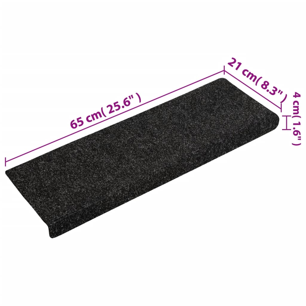 trappemåtter selvklæbende 15 stk. 65x21x4 cm sorte rektangulære kant