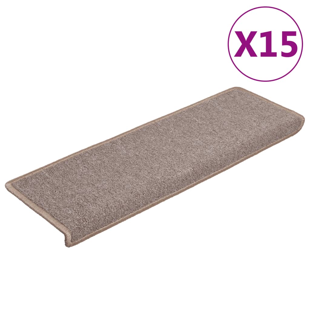 trappemåtter 15 stk. 65x21x4 cm lysebrune rektangulære kanter
