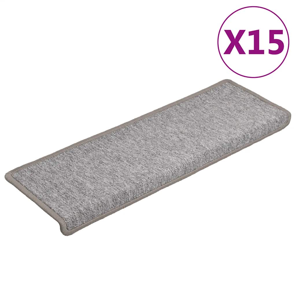 trappemåtter 15 stk. 65x21x4 cm lysegrå rektangulær kant