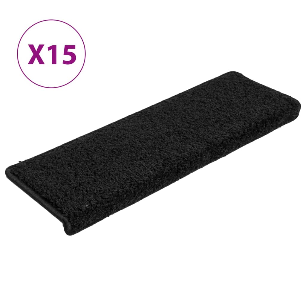 trappemåtter 15 stk. 65x21x4 cm sorte rektangulære kanter