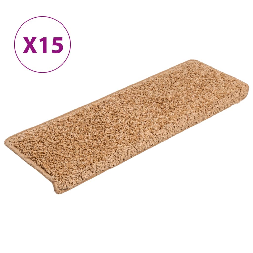 trappemåtter 15 stk. 65x21x4 cm beige rektangulær kant