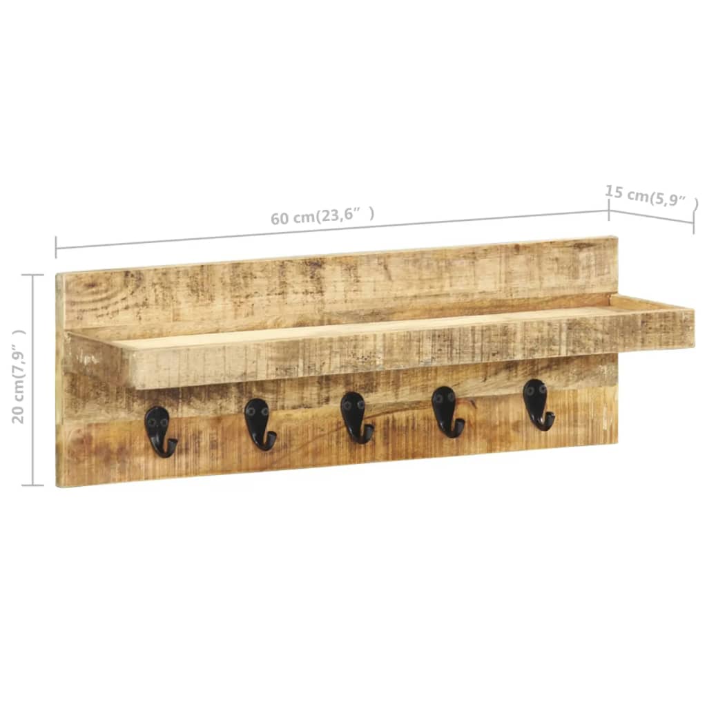 væghængt knagerække 60x15x20 cm massivt ru mangotræ