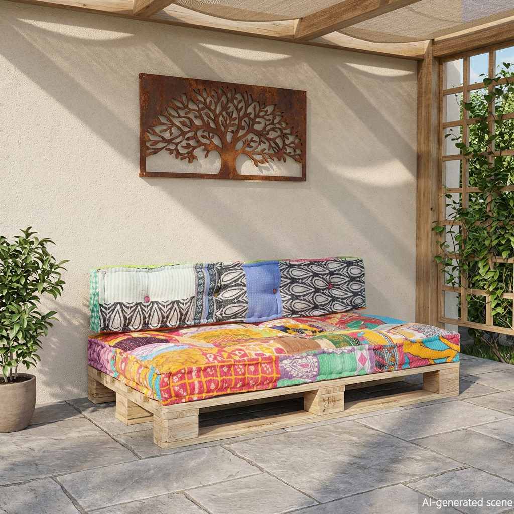 hynde til pallesofa stof patchwork flerfarvet