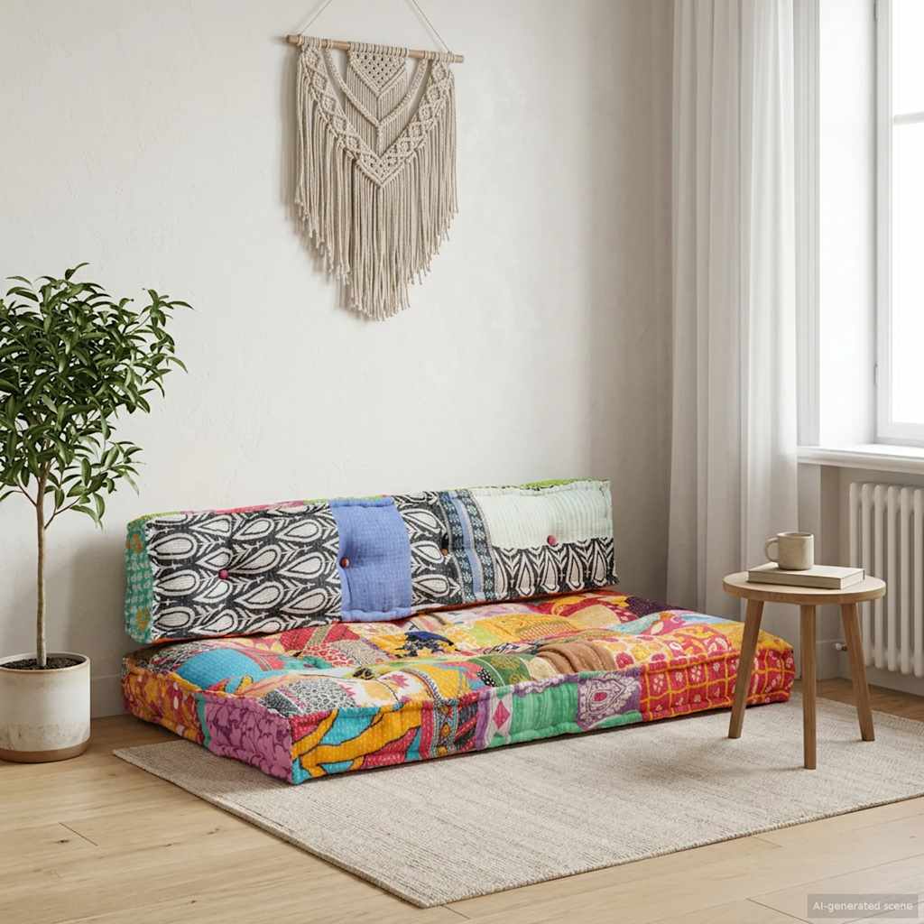 hynde til pallesofa stof patchwork flerfarvet