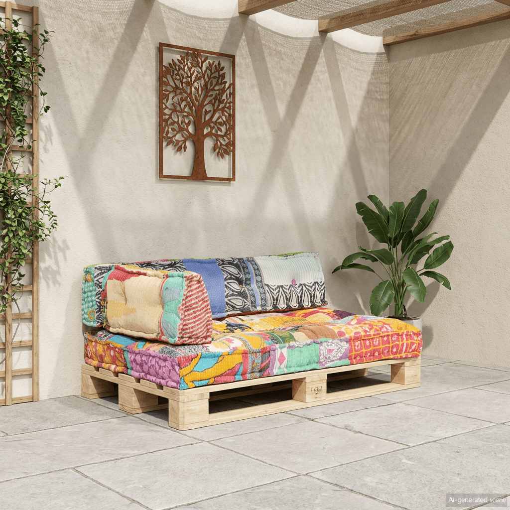 hynde til pallesofa stof patchwork flerfarvet