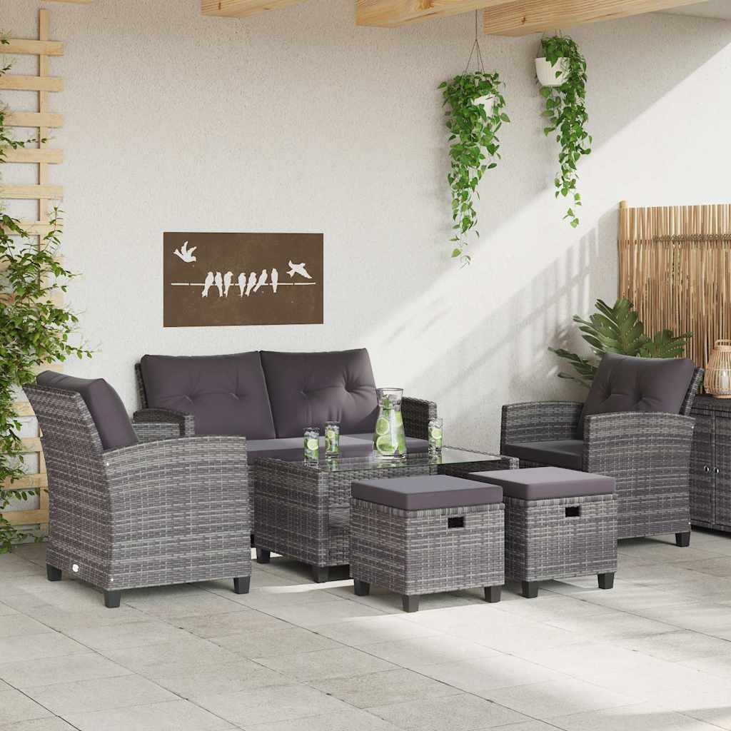 loungesæt til haven 6 dele med hynder polyrattan mørkegrå