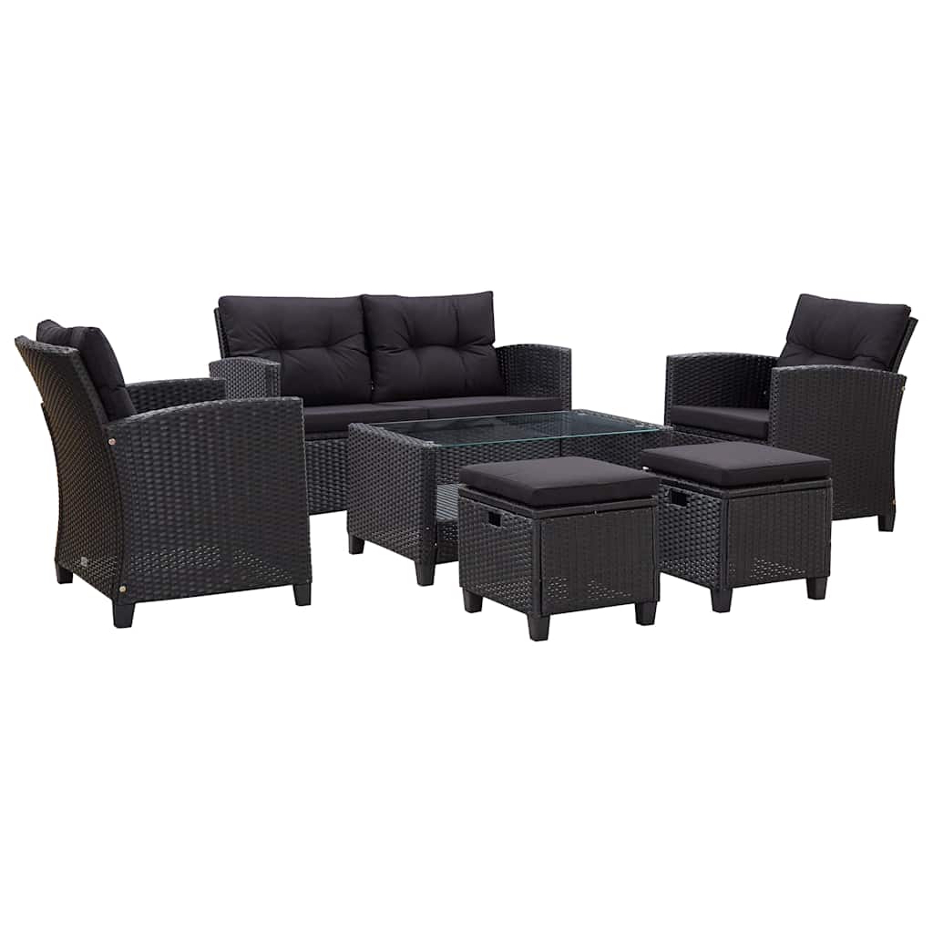 sofasæt til haven 6 dele med hynder polyrattan sort
