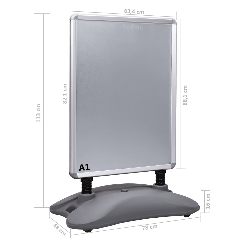 plakatstativ A1 med fod aluminiumslegering grå
