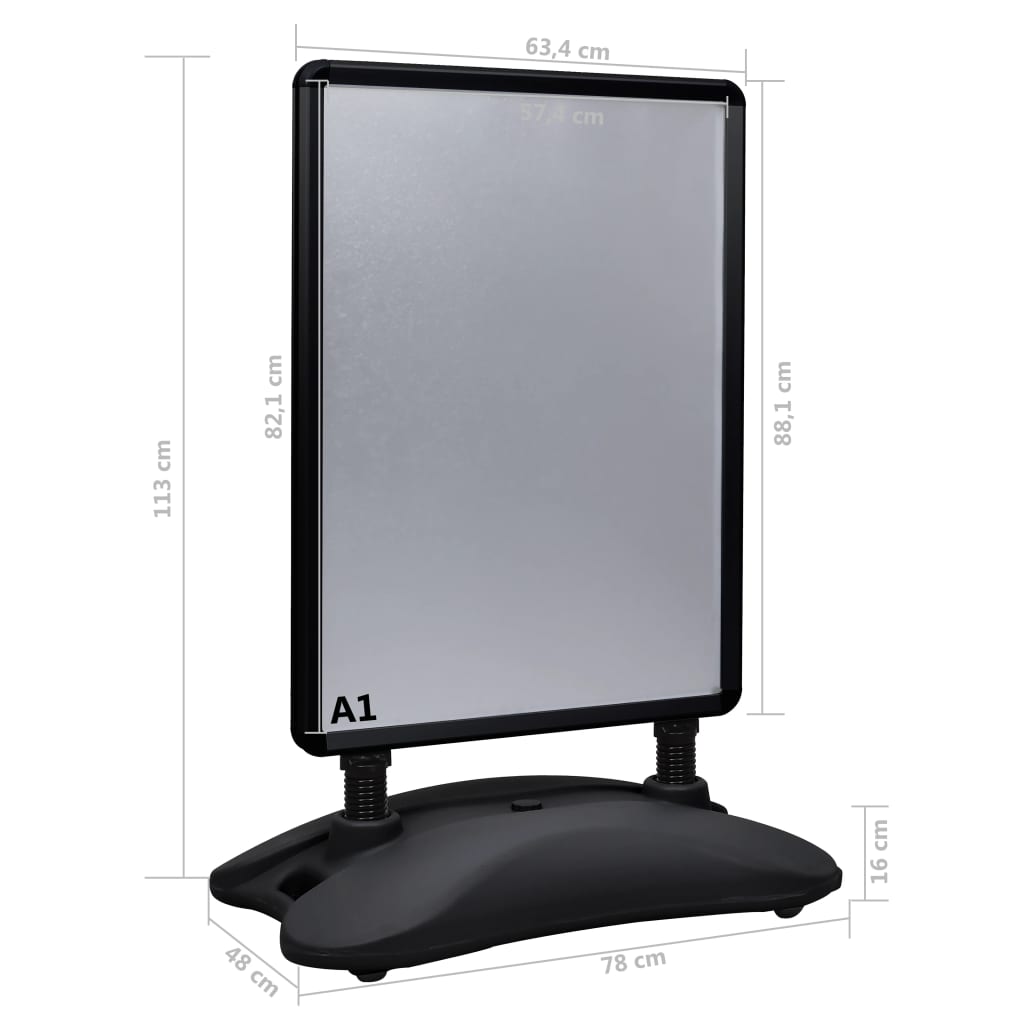 plakatstativ A1 med fod aluminiumslegering sort