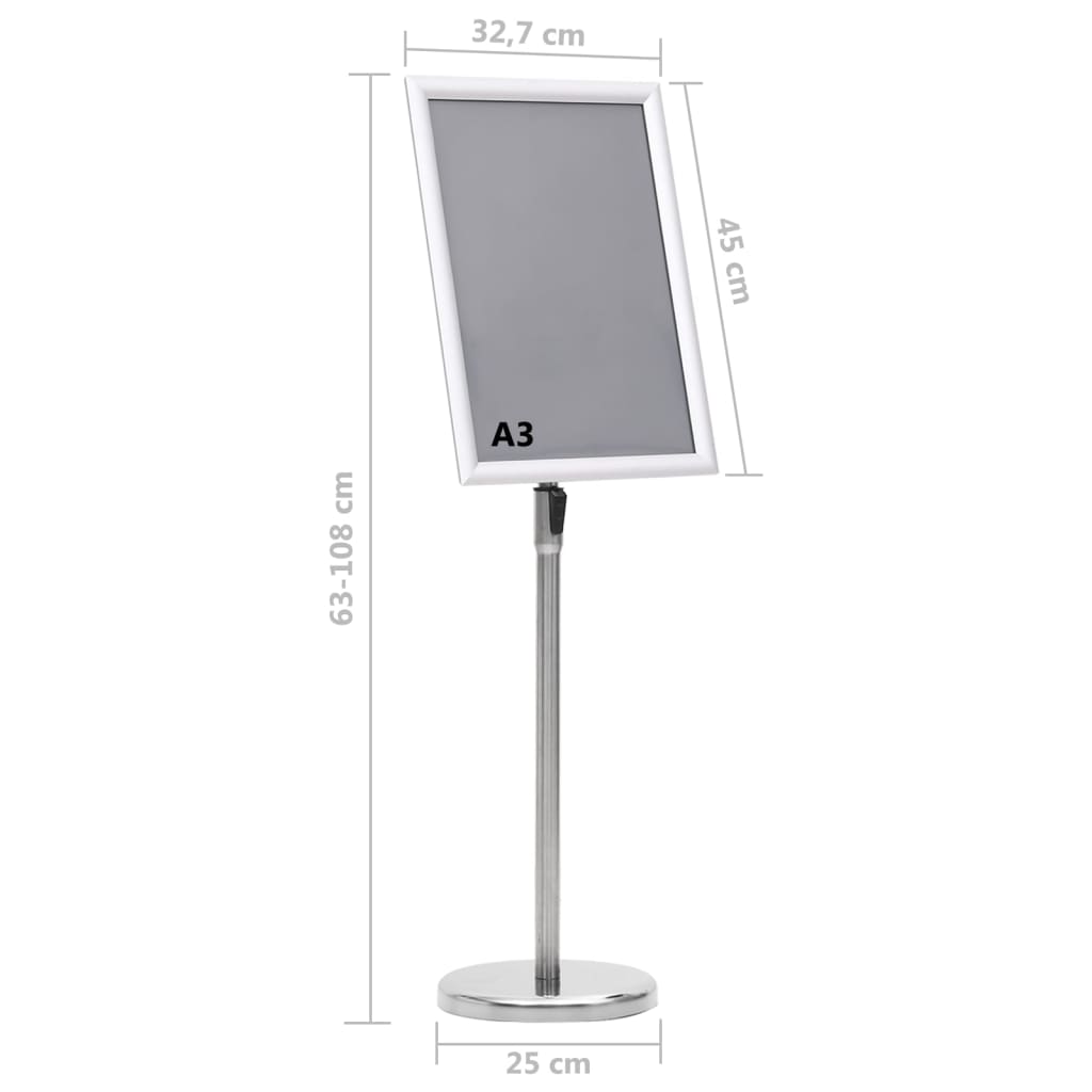 plakatstativ A3 aluminiumslegering sølvfarvet