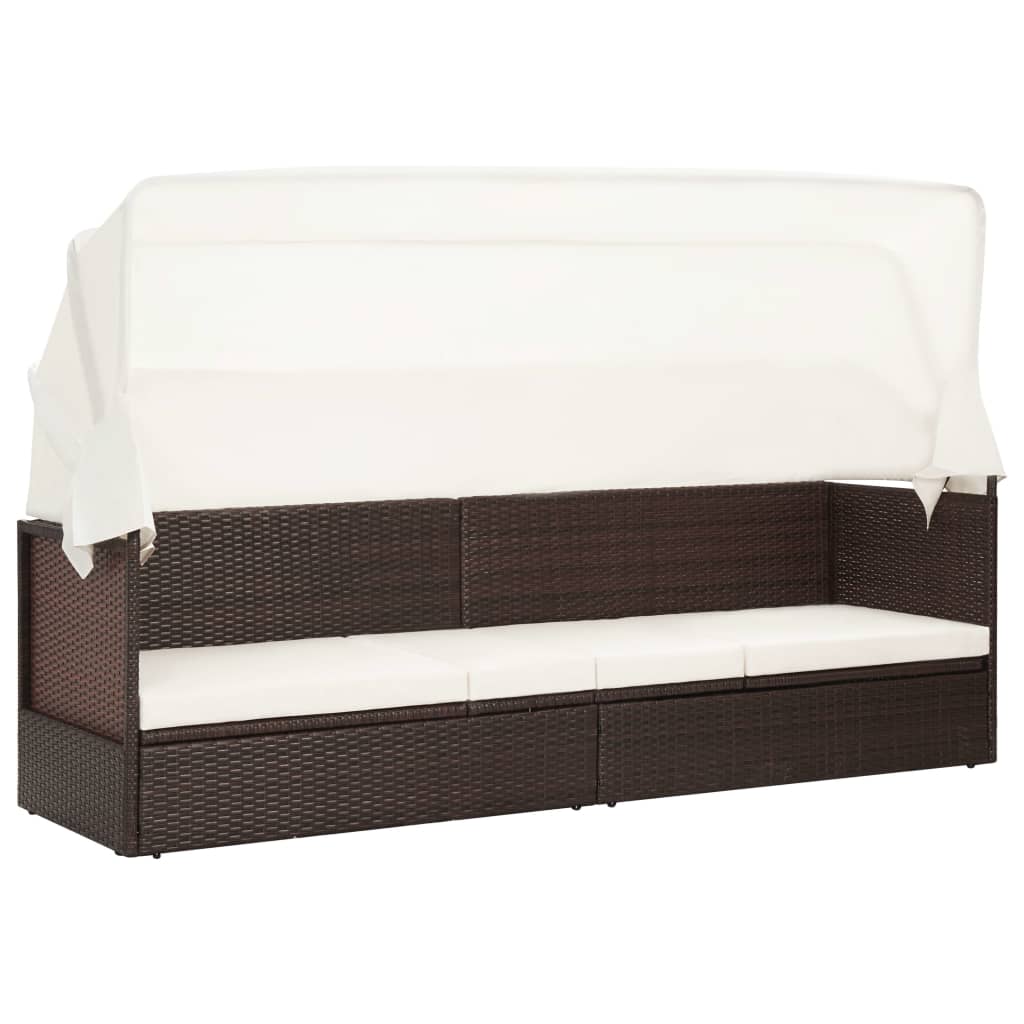 havesofa med baldakin polyrattan brun