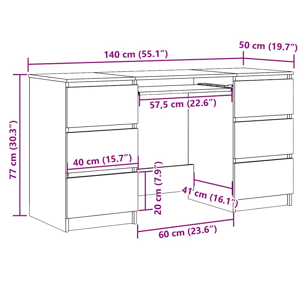 skrivebord 140x50x77 cm konstrueret træ hvid