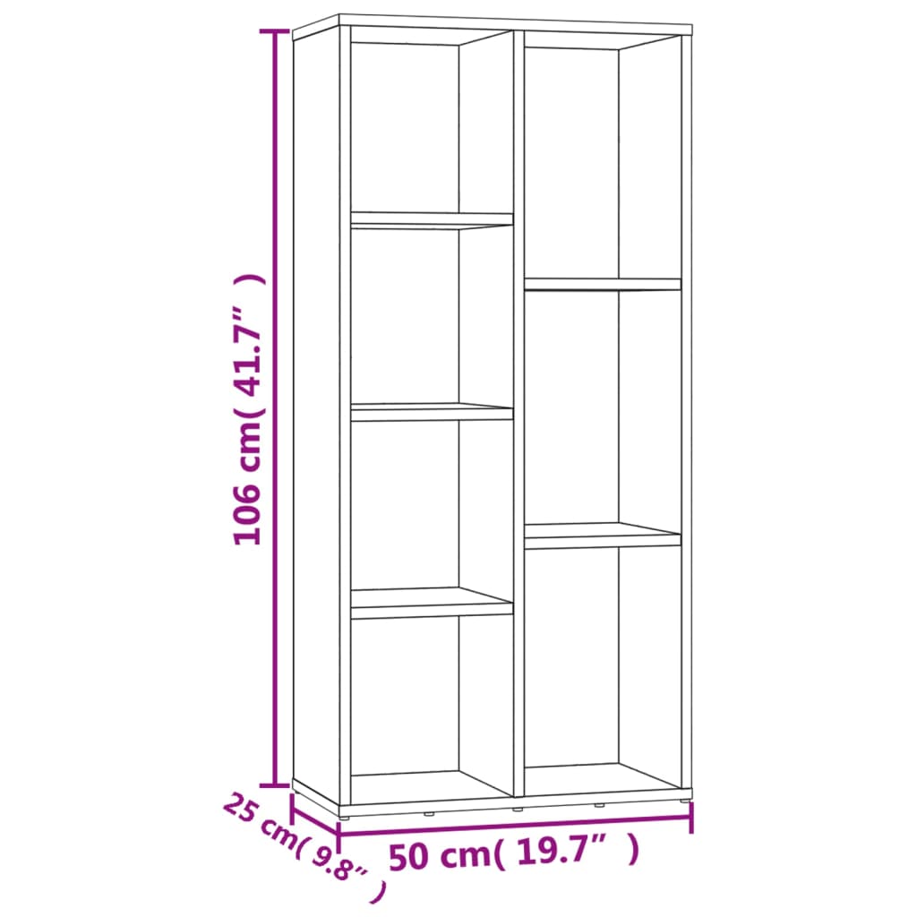 bogreol 50x25x106 cm konstrueret træ betongrå