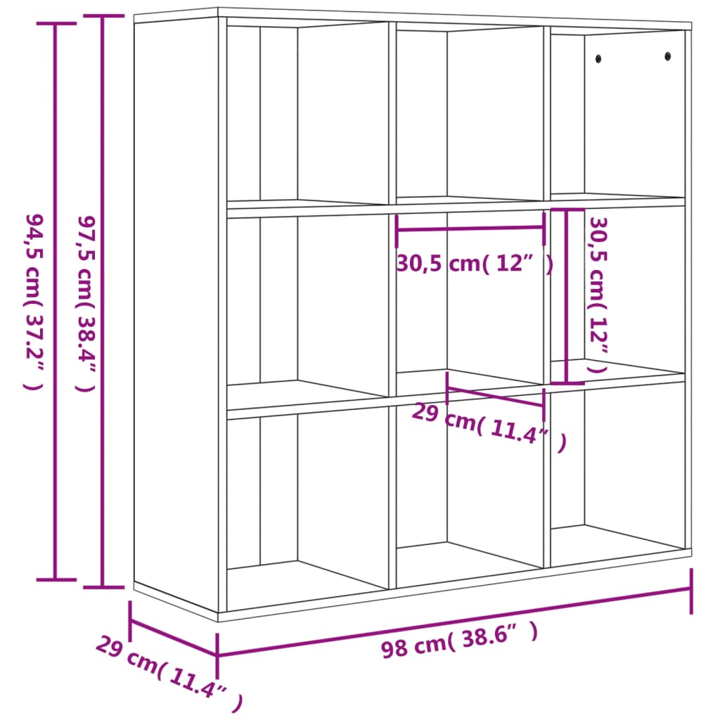 bogreol 98x29x97,5 cm konstrueret træ sonoma-eg