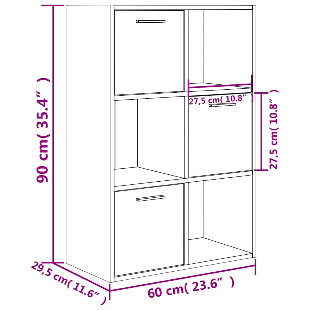 kontorreol 60x29,5x90 cm konstrueret træ betongrå