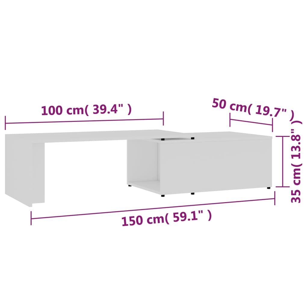 sofabord 150x50x35 cm konstrueret træ hvid