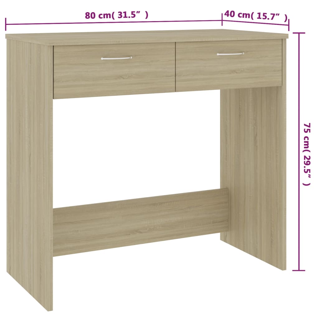 skrivebord 80x40x75 cm konstrueret træ sonoma-eg