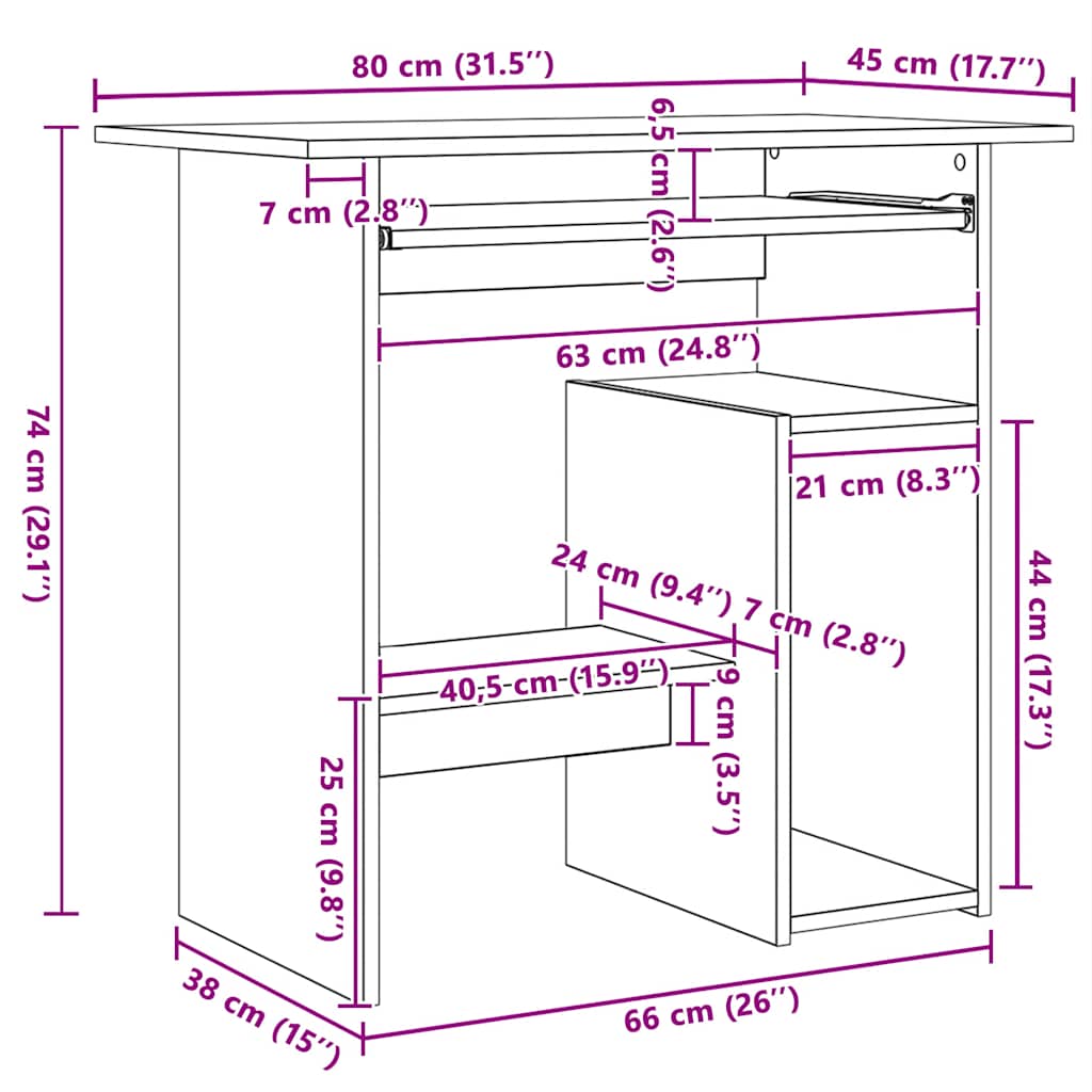 skrivebord 80x45x74 cm konstrueret træ betongrå